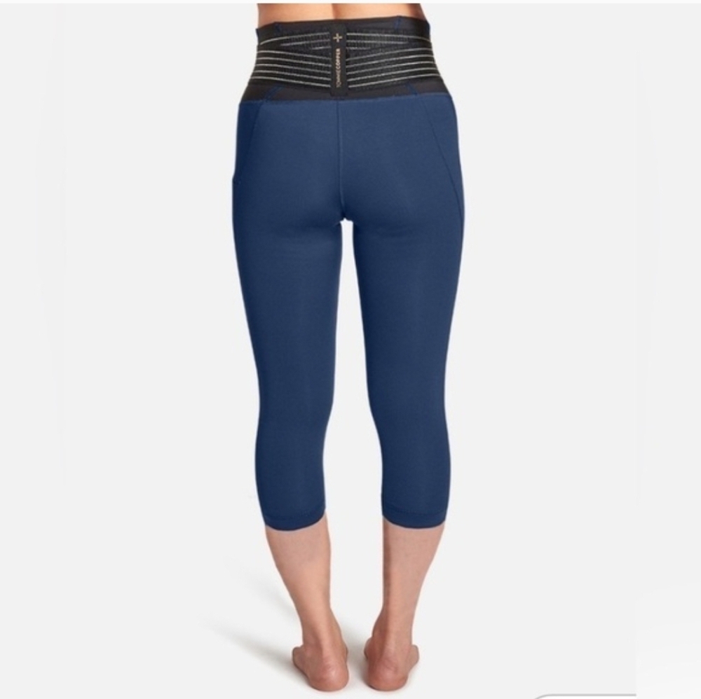 Tommie Copper Adjustable Back Support CAPRI Length Leggings Size XXL Navy Blue - Picture 2 of 6